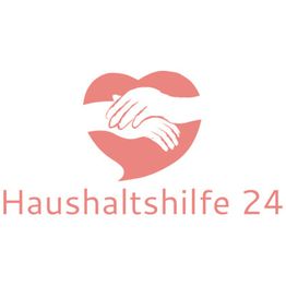 Ein rosa Herz mit zwei Händen darin, darunter steht "Haushaltshilfe 24".