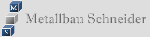 Logo mit Text "Metallbau Schneider" neben zwei blauen Würfeln mit weißen Buchstaben.