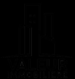 Logo "Valeur Immobilière" avec silhouettes de bâtiments stylisées en noir.