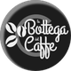 Logo rotondo nero con scritta "La Bottega del Caffè" e disegni di chicchi di caffè bianchi.