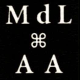 Texto blanco "MdL" y "AA" con símbolo ⌘ en fondo negro.