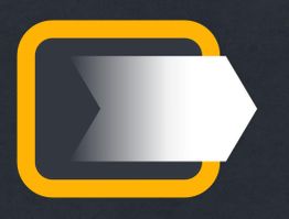 Symbol mit gelbem Rand, schwarzem Feld und weißem, nach rechts gerichtetem Pfeil.