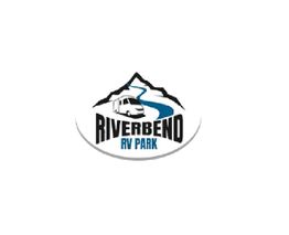 Logo of Riverbend RV Park with a mountain, river, and RV.