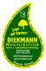Grüner tropfenförmiger Flyer für "Diekmann Meisterbetrieb" im Bereich Garten- und Landschaftsbau.