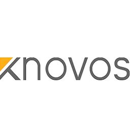 Grayscale "knovos" logo with a yellow triangle accent.