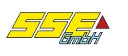 Logo mit gelbem "SSE" in Großbuchstaben und rotem Dreieck, darunter "GmbH" in Blau.