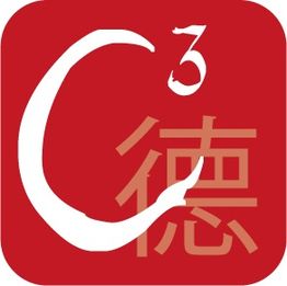 Rotes Symbol mit weißem C³ über einem chinesischen Schriftzeichen auf rotem Hintergrund.
