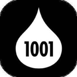 Gota de agua blanca con el número 1001 en fondo negro.