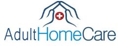 Logo for Adult Home Care featuring hands with a red cross inside.