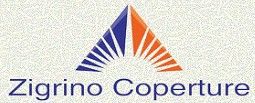Logo triangolare blu e arancione con testo "Zigrino Coperture" sotto.