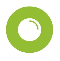 Grüner Kreis mit weißem Mittelpunkt und kleiner glänzender Stelle oben rechts im Zentrum.