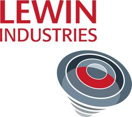 Logo von Lewin Industries mit einem kreisförmigen Abstraktionsdesign unten rechts.