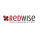 Logo von Redwise mit Slogan "Ideen verändern die Welt" und abstrakten roten und schwarzen Formen.