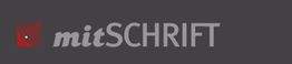Rotes Quadrat-Logo mit weißem Punkt, daneben der Schriftzug "mitSCHRIFT" auf grauem Hintergrund.