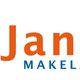 Logo met grijze kubus en tekst: "Jansen Makelaardij" in oranje en blauw.