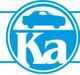 Blauw logo met een silhouet van een auto boven de letters "Ka" in een cirkel.