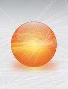 Orange Kugel mit leuchtenden Linien auf grauem Hintergrund.