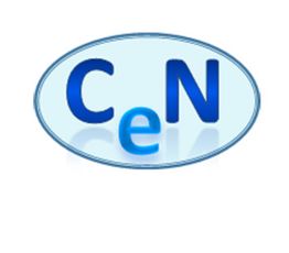 Texto "CeN" en azul dentro de un óvalo azul claro fondo blanco.