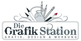 Logo mit Stiften und Maus, Text: "Die Grafik Station - Grafik, Design & Werbung".