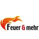 Logo mit stilisierter Flamme und Text "Feuer & mehr" in Schwarz und Rot.