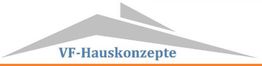 Logo von VF-Hauskonzepte mit stilisiertem grauem Dach über dem blauen Schriftzug.