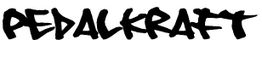 Schwarzer Graffiti-Schriftzug "PEDALKRAFT" auf weißem Hintergrund.