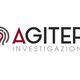 Logo di Agiter Investigazioni con testo e simbolo astratto nero e rosso.