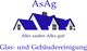Logo von AsAg, Glas- und Gebäudereinigung, mit blauen Dachgrafiken und Slogan "Alles sauber Alles gut!".