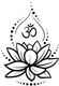 Lotus stylisé avec symbole Om et motifs de points noirs autour.