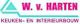 Logo met tekst: "W. v. Harten Keuken- en Interieurbouw", blauw en roze op witte achtergrond.