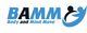 Logo: BAMM Body and Mind Move in blau und schwarz mit Symbol von zwei stilisierten Personen.