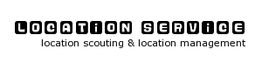 Text: "LOCATION SERVICE, location scouting & location management" in schwarzer Schrift auf weißem Hintergrund.