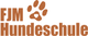 Logo der FJM Hundeschule mit Pfotenabdruck und Herz in brauner Schrift.
