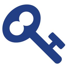 Icono de una llave azul con dos círculos en el extremo superior.
