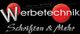 Logo mit Text: "Werbetechnik Schriften & Mehr" und roten Kugeln auf schwarzem Hintergrund.