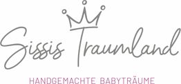 Logo mit Schriftzug "Sissis Traumland", Krone und Text "Handgemachte Babyträume".