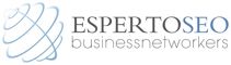 Logo con testo "ESPERTOSEO businessnetworkers" e grafica astratta a sinistra.