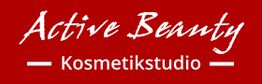 Roter Hintergrund mit weißem Text "Active Beauty Kosmetikstudio".
