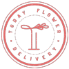 Emblem with a stylized flower and text: "Today Flower Delivery" in a circular design.