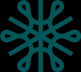 Stilisiertes Schneeflocken-Symbol auf schwarzem Hintergrund in dunklem Türkis.