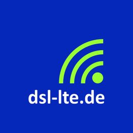 Logo mit grünem WLAN-Symbol und Schrift "dsl-lte.de" auf blauem Hintergrund.