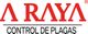 Logo de "A RAYA CONTROL DE PLAGAS" en letras rojas y negras.