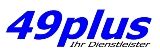Logo mit Schriftzug "49plus - Ihr Dienstleister" in blauer Farbe auf weißem Hintergrund.