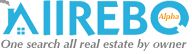 Logo of Airebo with slogan: "One search all real estate by owner" and "Alpha" tag.