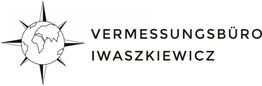 Logo des Vermessungsbüros Iwaszkiewicz mit Kompassrose und Weltkugel.