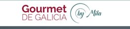 Logotipo con el texto "Gourmet de Galicia by Mila" en fondo blanco.