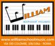 Logo della William School Music a Roma, con pentagramma e tastiera stilizzata.