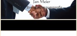 Zwei Männer in Anzügen schütteln die Hände. Text: "Jan Meier Bremer Umzugsprofis".