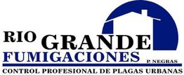 Logo de "Río Grande Fumigaciones", control de plagas urbanas, con una casa en azul.