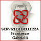 Donna con capelli lunghi, logo rosso sopra. Testo: "Servizi di Bellezza Francesco Gabrielli".
